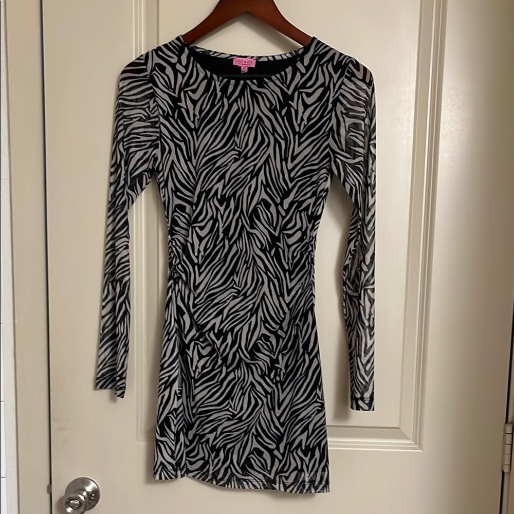 Miami for Francesca’s Zebra Print Long Sleeve Dress